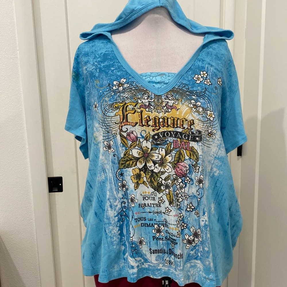 💯% Cotton Hooded Blingy Short Sleeve Top |Size 26/28